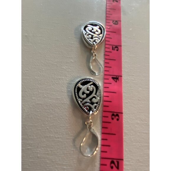 Napier Black Leather Teardrop Silver Tone Filigree Pendant Necklace and Earrings - Picture 8 of 9